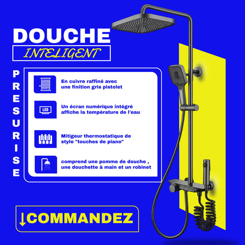 1- Colonne de douche intelligente à température constante à effet pluie 4 en 1