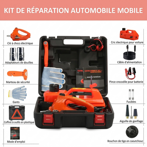 YCM - KIT ORIGINAL D'OUTILS D'URGENCE POUR RÉPARATION AUTOMOBILE 5 TONNES MULTI-FONCTIONS 6 EN 1 (Garantie 01 an : Satisfait ou Remboursé)