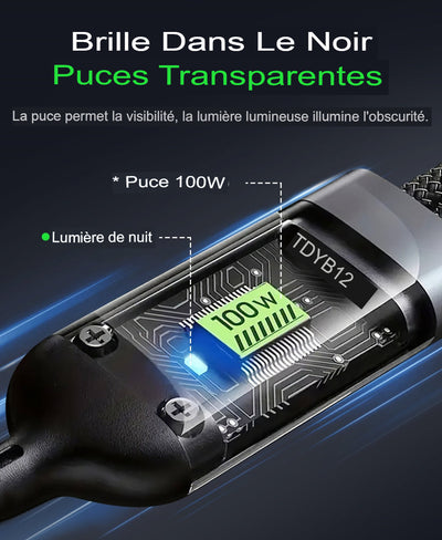 🔥⚡Câble de Charge Rapide 3-en-1 Transparent Lumineux