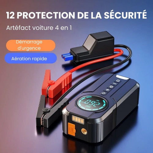 CI - Outil d'urgence pour Voiture 4-En-1: Démarreur, Gonfleur, Chargeur, Éclairage LED